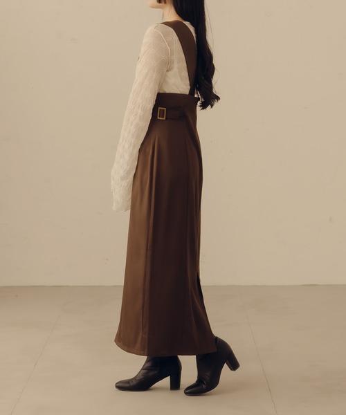 fupel（フぺル）の「2WAYサイドベルトジャンパースカート（ジャンパースカート・レディース・ダークブラウン/アイボリー・MEDIUM/LARGE）」の6枚目の写真