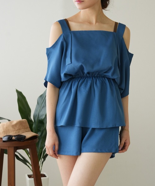 IAMUSE（アイアミューズ）の「オフショルデザインセットアップ/ビーチウェア S0439【IAMUSE】（ラッシュガード・レディース・アイボリー/ブラック/ライトグレー/ブルーグレー・FREE）」の13枚目の写真