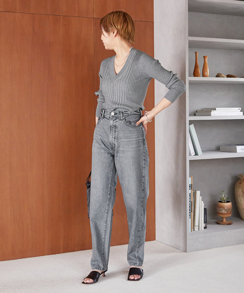 VERMEIL par iena(ヴェルメイユパーイエナ)の「イタリアシ RIB Vネックリブニット(ニット/セーター・レディース・バーガンディー/ブルー系その他/グレー/ネイビー・FREE)」の7枚目の写真