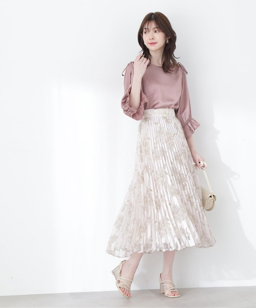 ハレ　Xrayフラワープリーツスカート　パープル PROPORTION BODY DRESSING（プロポーションボディドレッシング