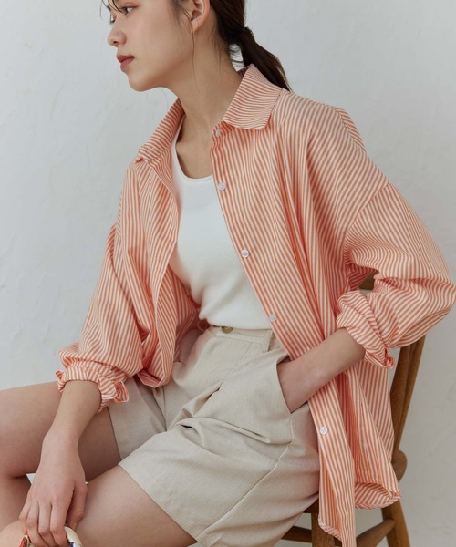 Edit Sheen（エディットシーン）の「カラーストライプルーズシャツ（シャツ/ブラウス・レディース・ピンク/グレー/グリーン/イエロー/オレンジ/ブルー・M）」の6枚目の写真