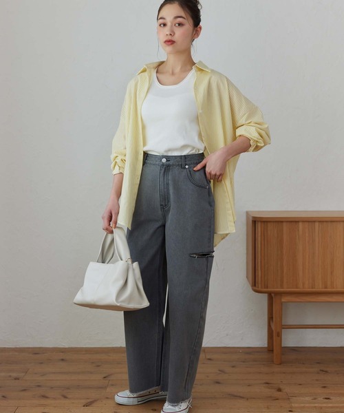 Edit Sheen（エディットシーン）の「カラーストライプルーズシャツ（シャツ/ブラウス・レディース・ピンク/グレー/グリーン/イエロー/オレンジ/ブルー・M）」の12枚目の写真