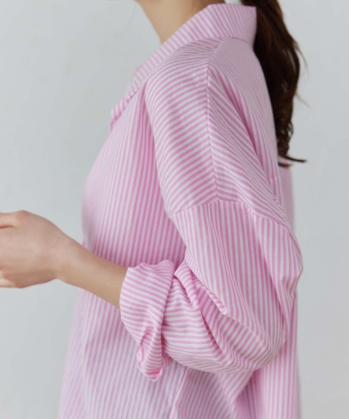 Edit Sheen（エディットシーン）の「カラーストライプルーズシャツ（シャツ/ブラウス・レディース・ピンク/グレー/グリーン/イエロー/オレンジ/ブルー・M）」の13枚目の写真