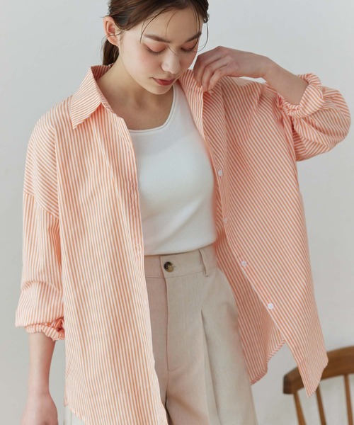 Edit Sheen（エディットシーン）の「カラーストライプルーズシャツ（シャツ/ブラウス・レディース・ピンク/グレー/グリーン/イエロー/オレンジ/ブルー・M）」の14枚目の写真