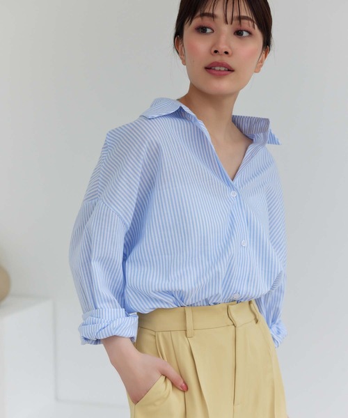 Edit Sheen（エディットシーン）の「カラーストライプルーズシャツ（シャツ/ブラウス・レディース・ピンク/グレー/グリーン/イエロー/オレンジ/ブルー・M）」の15枚目の写真