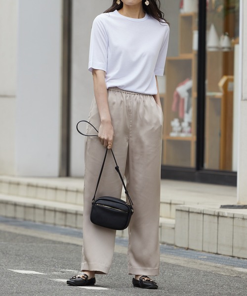 heve ヘイヴ　シアーサテンガウチョパンツ　ホワイト リラックス ワイドレッグ サテンパンツ[品番：XT000009271