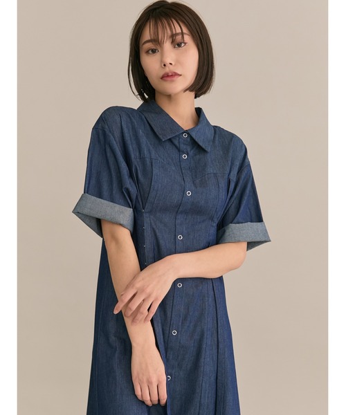TONALトーナル ウエストシェイプデニムシャツワンピース TONAL（トーナル）の「ウエストシェイプデニムシャツワンピース
