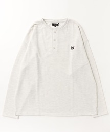【ZIP FIVE】【ZIP ZOO】ドライワッフル クルー&ヘンリー ビッグシルエット動物ワンポイント長袖Tシャツ ネコ/キタキツネ