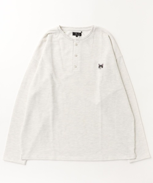 ZIP FIVE（ジップファイブ）の「【ZIP FIVE】【ZIP ZOO】ドライワッフル　クルー＆ヘンリー ビッグシルエット動物ワンポイント長袖Tシャツ　ネコ/キタキツネ（Tシャツ/カットソー・レディース・ブラック/グリーン/アイボリー/チャコール/ホワイト系/ホワイト系1/ホワイト系2/ブラック系/グレー系/アイボリー系/アイボリー系1/アイボリー系2/グリーン系/オートミール・MEDIUM/LARGE）」の12枚目の写真