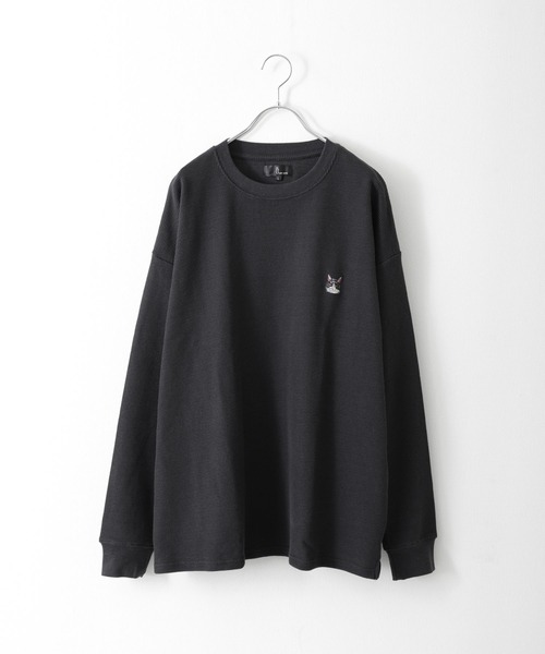ZIP FIVE（ジップファイブ）の「【ZIP FIVE】【ZIP ZOO】ドライワッフル　クルー＆ヘンリー ビッグシルエット動物ワンポイント長袖Tシャツ　ネコ/キタキツネ（Tシャツ/カットソー・レディース・ブラック/グリーン/アイボリー/チャコール/ホワイト系/ホワイト系1/ホワイト系2/ブラック系/グレー系/アイボリー系/アイボリー系1/アイボリー系2/グリーン系/オートミール・MEDIUM/LARGE）」の18枚目の写真