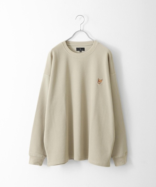 ZIP FIVE（ジップファイブ）の「【ZIP FIVE】【ZIP ZOO】ドライワッフル　クルー＆ヘンリー ビッグシルエット動物ワンポイント長袖Tシャツ　ネコ/キタキツネ（Tシャツ/カットソー・レディース・ブラック/グリーン/アイボリー/チャコール/ホワイト系/ホワイト系1/ホワイト系2/ブラック系/グレー系/アイボリー系/アイボリー系1/アイボリー系2/グリーン系/オートミール・MEDIUM/LARGE）」の21枚目の写真