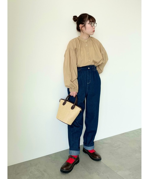 ehka sopo(エヘカソポ)の「バンドカラーボリュームスリーブシャツ(シャツ/ブラウス・レディース・ベージュ/キナリ/ピンク・フリ-)」の6枚目の写真