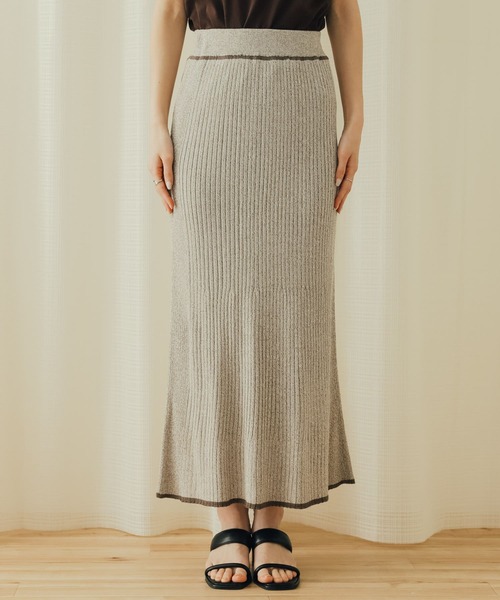 SENSE OF PLACE by URBAN RESEARCH（センスオブプレイスバイアーバンリサーチ）の「トリミングナローニットスカート（スカート・レディース・ライトベージュ/アイボリー/ブラック・ONE）」の5枚目の写真