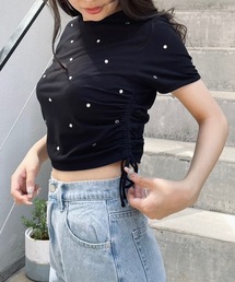 NOMAE | ビジューサイドギャザーTシャツ(Tシャツ/カットソー)