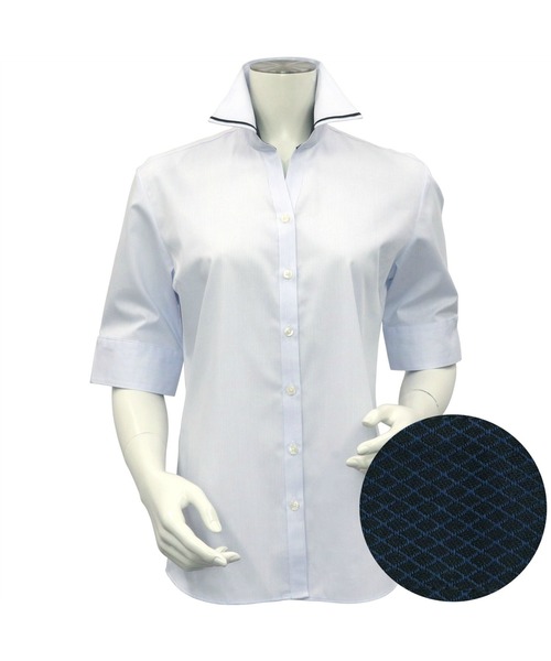 TOKYO SHIRTS(トウキョウシャツ)の「形態安定ノーアイロン マイタースキッパー 五分袖ビジネスワイシャツ(ビジネスシャツ・レディース・サックスブルー・L/LL/XL/S/M)」の10枚目の写真