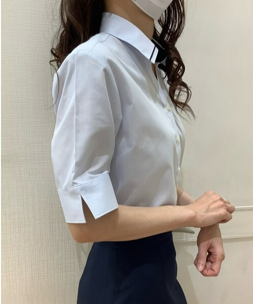 TOKYO SHIRTS(トウキョウシャツ)の「形態安定ノーアイロン マイタースキッパー 五分袖ビジネスワイシャツ(ビジネスシャツ・レディース・サックスブルー・L/LL/XL/S/M)」の13枚目の写真