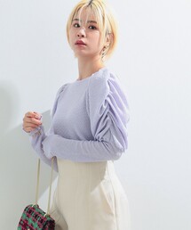 Ray BEAMS | Ray BEAMS / シャーリング ジャカード パフスリーブ Tシャツ(Tシャツ/カットソー)