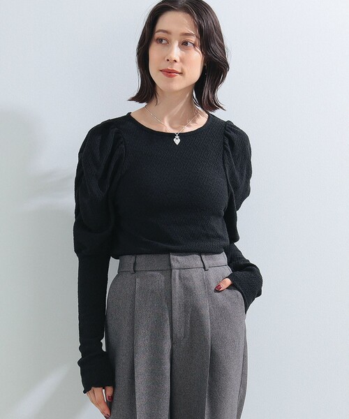 Ray BEAMS（レイビームス）の「Ray BEAMS / シャーリング ジャカード パフスリーブ Tシャツ（Tシャツ/カットソー・レディース・オフホワイト/ブラック/ラベンダー・ONE SIZE）」の17枚目の写真