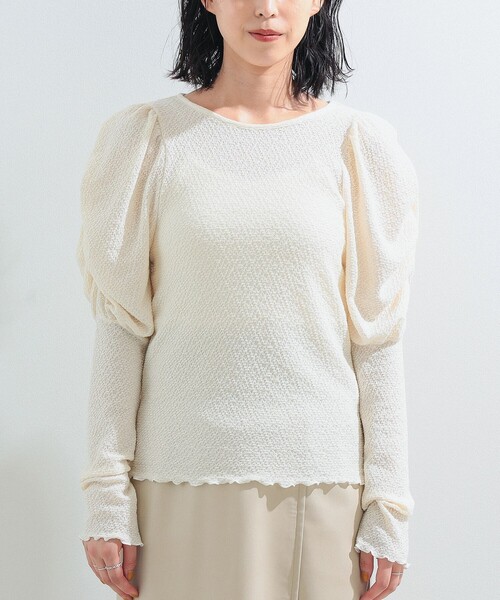 Ray BEAMS（レイビームス）の「Ray BEAMS / シャーリング ジャカード パフスリーブ Tシャツ（Tシャツ/カットソー・レディース・オフホワイト/ブラック/ラベンダー・ONE SIZE）」の20枚目の写真