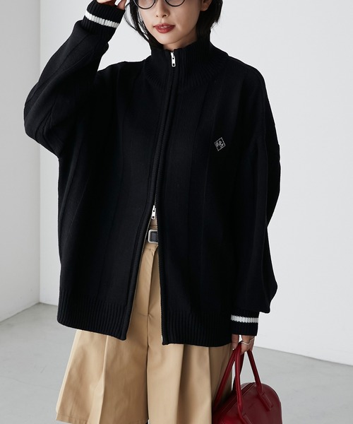 エンブレム刺繍 配色ラインドライバーズニット（カーディガン/ボレロ