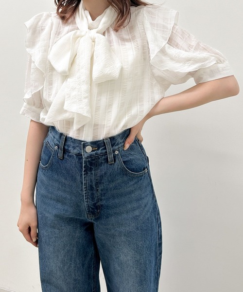 Heather(ヘザー)の「シアーチェックリボンブラウス(半袖) 967858(シャツ/ブラウス・レディース・オフホワイト/ブラック・FREE)」の17枚目の写真