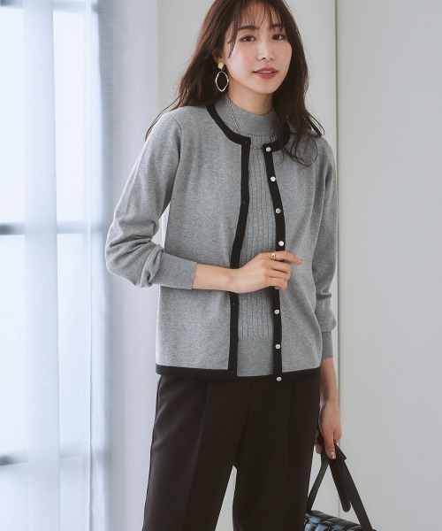 7days Life Styling（セブンデイズライフスタイリング）の「【毛玉になりにくい】洗える配色ニットカーディガン（もちもち綿混）（ニット/セーター・レディース・ブラック/ライトベージュ/杢グレー/プラム/ブルー系・LL/M/L/S）」の11枚目の写真