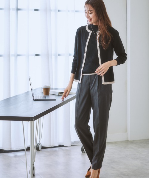 7days Life Styling（セブンデイズライフスタイリング）の「【毛玉になりにくい】洗える配色ニットカーディガン（もちもち綿混）（ニット/セーター・レディース・ブラック/ライトベージュ/杢グレー/プラム/ブルー系・LL/M/L/S）」の10枚目の写真