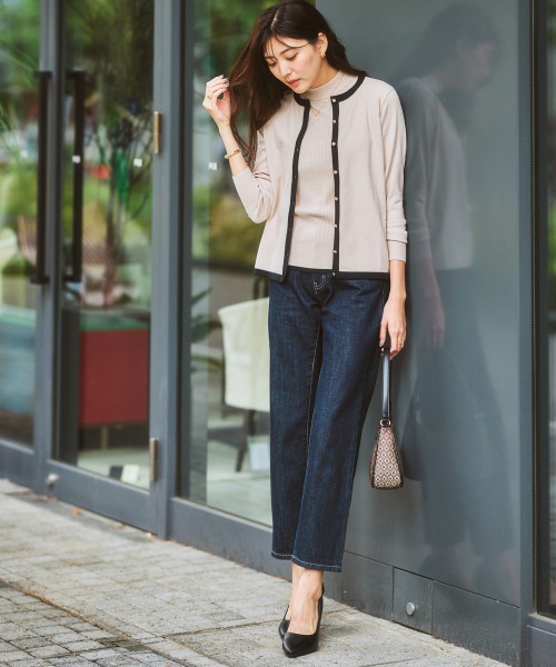 7days Life Styling（セブンデイズライフスタイリング）の「【毛玉になりにくい】洗える配色ニットカーディガン（もちもち綿混）（ニット/セーター・レディース・ブラック/ライトベージュ/杢グレー/プラム/ブルー系・LL/M/L/S）」の15枚目の写真