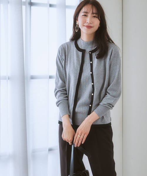 7days Life Styling（セブンデイズライフスタイリング）の「【毛玉になりにくい】洗える配色ニットカーディガン（もちもち綿混）（ニット/セーター・レディース・ブラック/ライトベージュ/杢グレー/プラム/ブルー系・LL/M/L/S）」の12枚目の写真