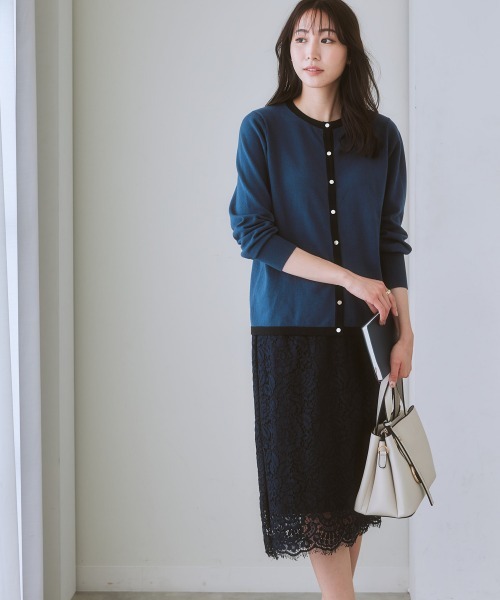 7days Life Styling（セブンデイズライフスタイリング）の「【毛玉になりにくい】洗える配色ニットカーディガン（もちもち綿混）（ニット/セーター・レディース・ブラック/ライトベージュ/杢グレー/プラム/ブルー系・LL/M/L/S）」の18枚目の写真