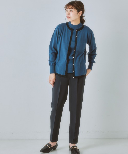 7days Life Styling（セブンデイズライフスタイリング）の「【毛玉になりにくい】洗える配色ニットカーディガン（もちもち綿混）（ニット/セーター・レディース・ブラック/ライトベージュ/杢グレー/プラム/ブルー系・LL/M/L/S）」の20枚目の写真