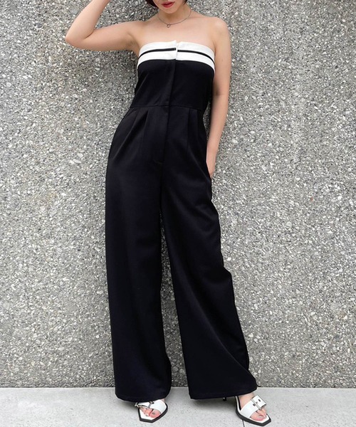 ENVYM（アンビー）の「スーツベアオールインワン（サロペット/オーバーオール・レディース・ベージュ/ブラック・FREE）」の4枚目の写真