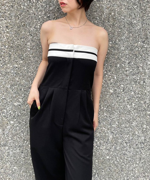 ENVYM（アンビー）の「スーツベアオールインワン（サロペット/オーバーオール・レディース・ベージュ/ブラック・FREE）」の5枚目の写真