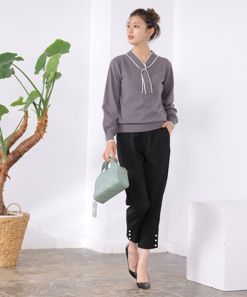 Tiaclasse(ティアクラッセ)の「【洗える】スリットパールテーパードパンツ(その他パンツ・レディース・ピンク/ブラック/パープル/ネイビー・M/L/S)」の15枚目の写真