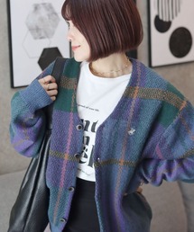 BEVERLY HILLS POLO CLUB モヘアライク ニットカーディガン ユニセックス/ワンポイント刺繍/チェック柄・無地