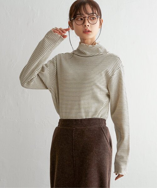 LBC(エルビーシー)の「ミニワッフルボーダータートル(Tシャツ/カットソー・レディース・オフホワイト/ブラック・L/M)」の18枚目の写真