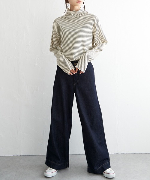 LBC(エルビーシー)の「ミニワッフルボーダータートル(Tシャツ/カットソー・レディース・オフホワイト/ブラック・L/M)」の4枚目の写真