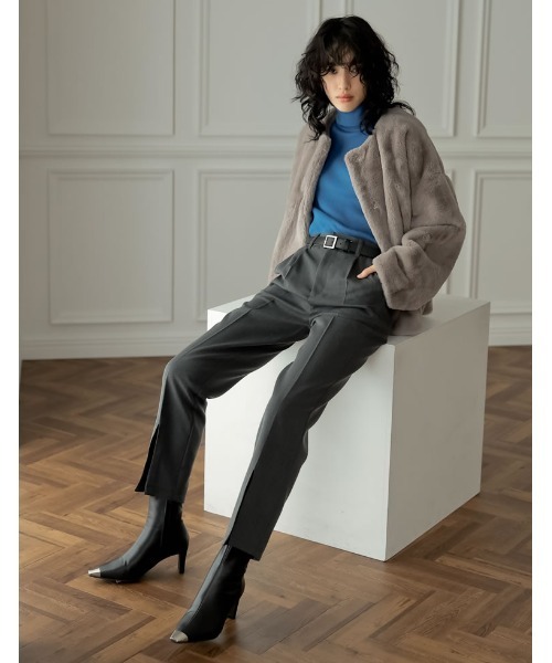 Re:EDIT（リエディ）の「[辻元舞さん着用][2023-24 WINTER COLLECTION][大きいサイズ有]スクエアトゥメタルデザインミドルブーツ（ブーツ・レディース・ベージュ/ブラック・SMALL/XX-LARGE/LARGE/MEDIUM/X-LARGE）」の5枚目の写真