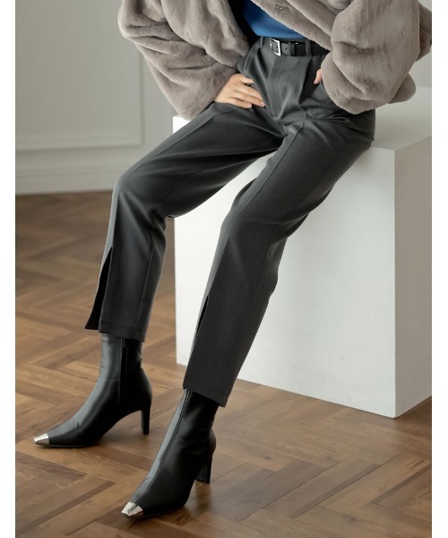 Re:EDIT（リエディ）の「[辻元舞さん着用][2023-24 WINTER COLLECTION][大きいサイズ有]スクエアトゥメタルデザインミドルブーツ（ブーツ・レディース・ベージュ/ブラック・SMALL/XX-LARGE/LARGE/MEDIUM/X-LARGE）」の7枚目の写真