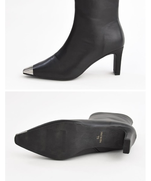 Re:EDIT（リエディ）の「[辻元舞さん着用][2023-24 WINTER COLLECTION][大きいサイズ有]スクエアトゥメタルデザインミドルブーツ（ブーツ・レディース・ベージュ/ブラック・SMALL/XX-LARGE/LARGE/MEDIUM/X-LARGE）」の19枚目の写真