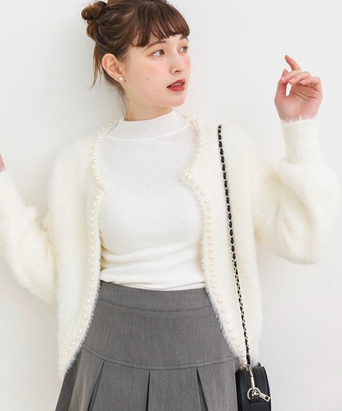 Crea titty&Co. PETIT（クレアティティーアンドコープチ）の「【Crea titty&Co.PETIT 】パール付きニットカーディガン（カーディガン/ボレロ・レディース・ホワイト/ブラック・FREE）」の3枚目の写真