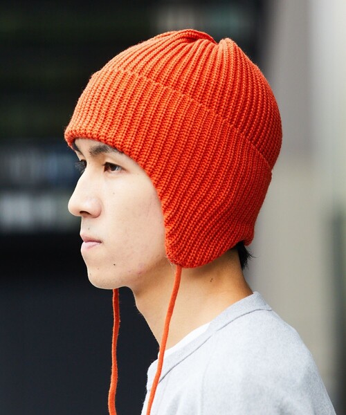 RACAL(ラカル)の「RACAL/ラカル 別注 Ear Flap Knit Cap/イヤー フラップ ニットキャップ(ニットキャップ/ビーニー・メンズ・ナチュラル/ブラック/グレイッシュベージュ/オレンジ・FREE)」の4枚目の写真