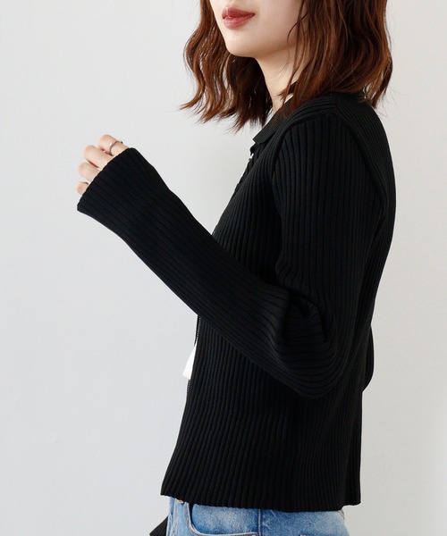 &soiree(アンドソワレ)の「&soiree Wジップ襟付き長袖リブニットトップス(ニット/セーター・レディース・ブラック/アイボリー/ブルー/グレー・FREE)」の11枚目の写真