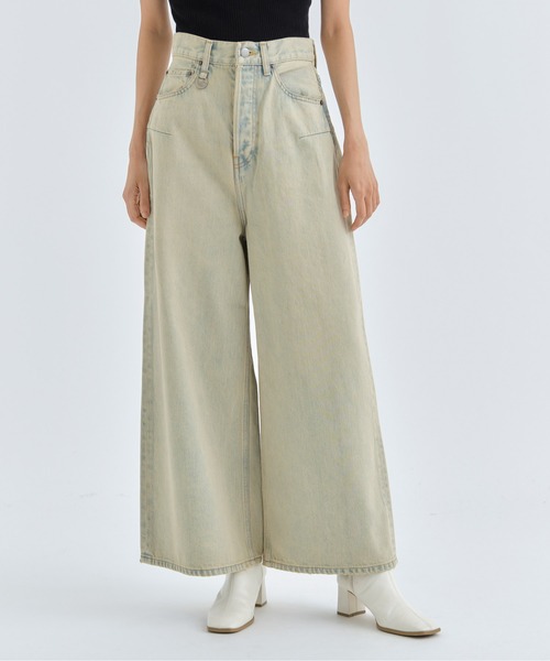 PHOTOCOPIEU(フォトコピュー)の「【PHOTOCOPIEU/フォトコピュー】WIDE-LEG USUD DENIM JEAN/ワイドレッグユーズドデニム/ジーンズ(デニムパンツ・レディース・ブラック/ピンクベージュ・36/38/34)」の2枚目の写真