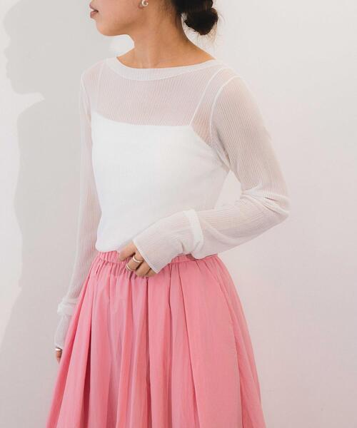 EMMEL REFINES（エメルリファインズ）の「＜EMMEL REFINES＞EM ボートネック シアーリブニット プルオーバー（ニット/セーター・レディース・ホワイト/ブラック/イエロー/ライトブルー・FREE）」の7枚目の写真