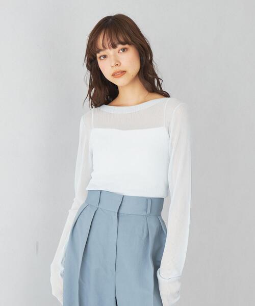 EMMEL REFINES（エメルリファインズ）の「＜EMMEL REFINES＞EM ボートネック シアーリブニット プルオーバー（ニット/セーター・レディース・ホワイト/ブラック/イエロー/ライトブルー・FREE）」の13枚目の写真