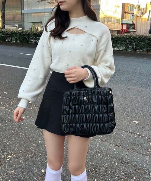 one after another NICE CLAUP（ワンアフターアナザーナイスクラップ）の「エンブレム付きシャーリングミニトートバッグ（ハンドバッグ・レディース・ブラック/アイボリー/ベージュ・FREE）」の15枚目の写真