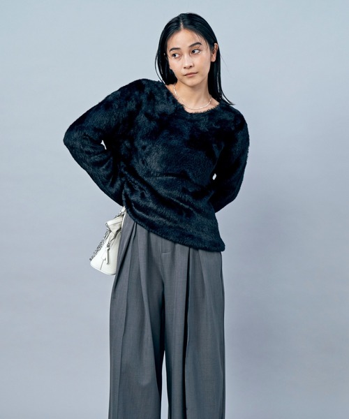 LIENCOEUR（リアンクール）の「シャギーVネックニット（ニット/セーター・レディース・ブラック/オレンジ/ブルー/ホワイト・FREE）」の19枚目の写真