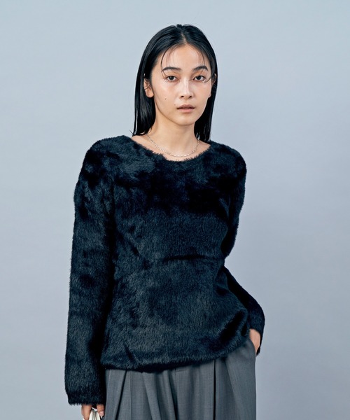 LIENCOEUR（リアンクール）の「シャギーVネックニット（ニット/セーター・レディース・ブラック/オレンジ/ブルー/ホワイト・FREE）」の14枚目の写真