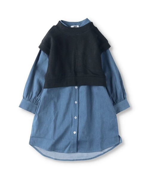EDWIN（エドウィン）の「【Ou? by EDWIN】デニムワンピース×ベストセット（ワンピース・キッズ・ブルー・100/110/120/130/150/140）」の2枚目の写真